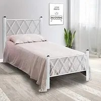 Qualydorm Letto in Ferro Battuto Moderno Singolo PIRAMIDE - Made in Italy Vari colori da cm 80x190 Artigianale Bianco