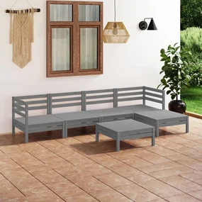 Set divani da giardino 6 pz in legno massello di pino grigio