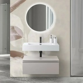Mobile bagno 80 cm grigio perla lavabo sospeso e specchio LED Iside