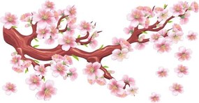 Adesivo murale per interni ramo fiorito con fiori rosa 120 x 240 cm
