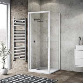 Box doccia con ingresso frontale battente Record L 95 x H 195 cm, vetro 6 mm vetro senza finitura / trasparente profilo bianco spazzolato