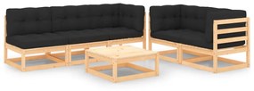 Set divani da giardino 6 pz con cuscini legno massello di pino