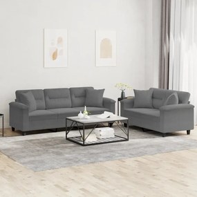 Set Divani 2 Pz Con Cuscini Grigio Scuro İn Tessuto Microfibra /