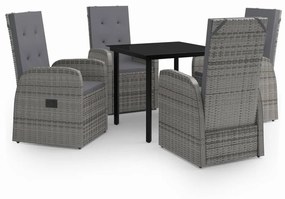 Set mobili da pranzo per giardino 5 pz con cuscini grigio