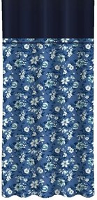 Tenda blu con fiori bianchi e blu e bordo blu scuro Larghezza: 160 cm | Lunghezza: 250 cm