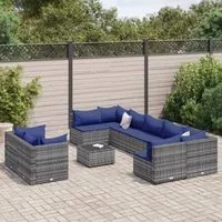 Set Divano da Giardino 10 pz con Cuscini Grigio in Polyrattan 3308311