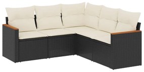 Set divani da giardino 5 pz con cuscini in polyrattan nero