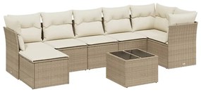 Set divano da giardino 8 pz con cuscini beige in polyrattan