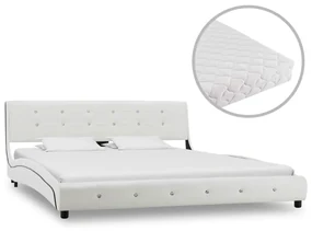 Letto Con Materasso Bianco İn Similpelle 160x200 Cm /