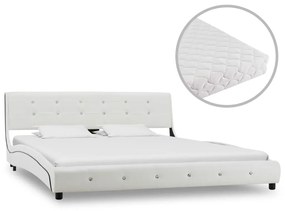 Letto Con Materasso Bianco İn Similpelle 160x200 Cm /
