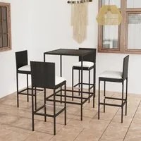 Set Bar da Giardino 5 pz con Cuscini in Polyrattan Nero cod mxl 36173