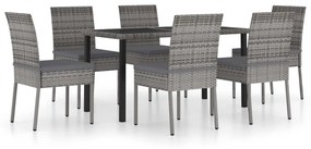 Set da pranzo da giardino 7 pz in polyrattan grigio