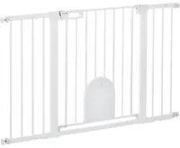 EasyComfort Cancelletto per Cani Estensibile con Porta a Chiusura Automatica, in Metallo e ABS, 75-131x76 cm, Bianco