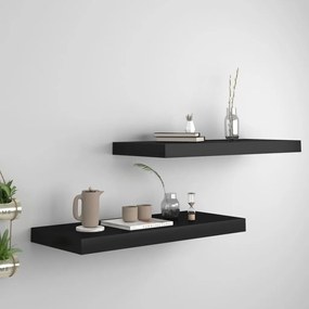 Scaffali A Parete 2 Pz Neri 60x23,5x3,8 Cm İn Mdf /