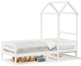 Dormeuse Con Tetto 90x200 Cm Bianco İn Legno Massello Di Pino /
