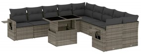 Set divani da giardino 11 pz con cuscini in polyrattan grigio