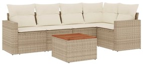 Set divano da giardino 6 pz con cuscini beige in polyrattan