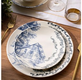 Set da tavola 24 pezzi, bianco/blu, in porcellana