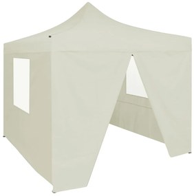 Gazebo Professionale Pieghevole Con 4 Pareti 2x2m Acciaio Crema /
