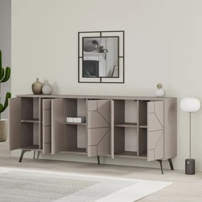 Madia Moderna 6 Ante 183 Cm Design Geometrico Piedi Metallici Dune Tortora