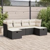 Set Divano da Giardino 6 pz con Cuscini Nero in Polyrattan 3325322