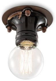 Plafoniera Industrial Minimal Pipes Ferro E Ceramica Vintage Nero 1 Luce E27