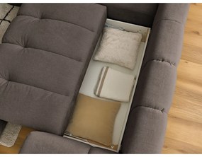 Divano angolare grigio tortora allungabile e con contenitore (penisola a sinistra/a L) con rivestimento in ciniglia Fuji – Bobochic Paris