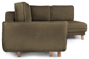 Divano angolare verde allungabile (con penisola a destra) con rivestimento in velluto a coste Tori – Bonami Selection