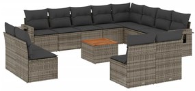 Set Divani da Giardino 13 pz con Cuscini Grigio in Polyrattan