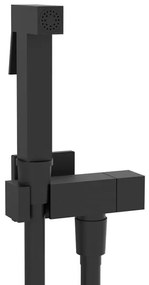 Idroscopino per wc e bidet nero opaco quadrato con supporto e flessibile 90 cm