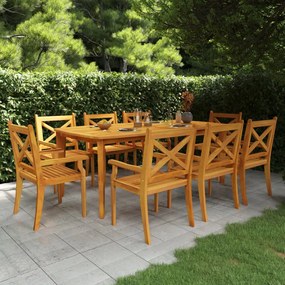 Set da pranzo per giardino 9 pz in legno massello di acacia