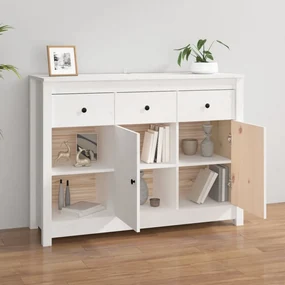 Credenza bianca 100x35x74 cm in legno massello di pino
