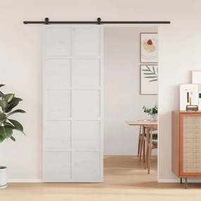 Porta Del Granaio Bianca 80x208 Cm İn Legno Massello Di Pino /