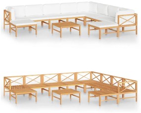 Set Divani Giardino 11 pz Cuscini Crema Legno Massello di Teak