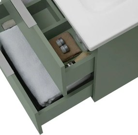 Mobile bagno sospeso 100cm verde opaco con cassetti lavabo e specchio Elva