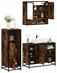 Set Mobili Da Bagno 3 Pz Rovere Fumo İn Legno Multistrato /