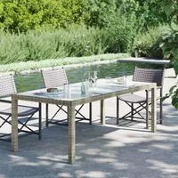 Tavolo Giardino Grigio 190x90x75 cm Vetro Temperato Polyrattan cod mxl 34096