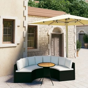 Set divani da giardino 5 pz con cuscini in polyrattan nero