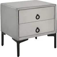 Comodino Velluto Grigio Chiaro Gambe in Metallo Nero con 2 Cassetti Contenitori 44x 38 cm Comodino