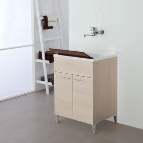 Lavatoio a Terra 60x50 Due Ante Con Vasca Sifone e Tavoletta In Legno Feridras "Stella" Larice