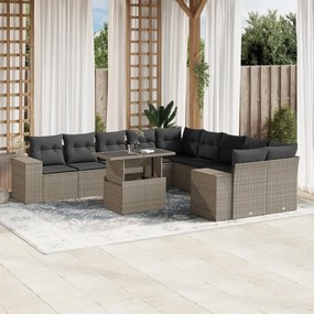 Set divani da giardino 11 pz con cuscini in polyrattan grigio