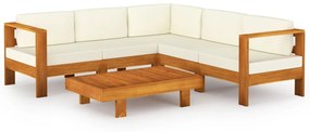 Set divani giardino 6 pz cuscini bianco crema in legno d&#039;acacia