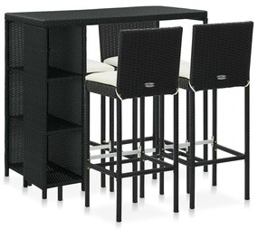 Set da Bar da Giardino 5 pz con Cuscini in Polyrattan Nero