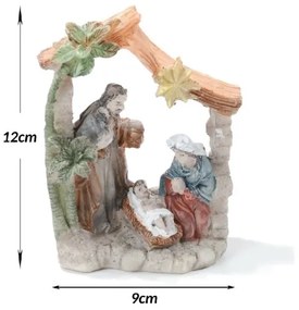 Trade Shop - Presepe Natività In Resina Scenario Sacra Famiglia Decorazioni Natalizie 12x9cm