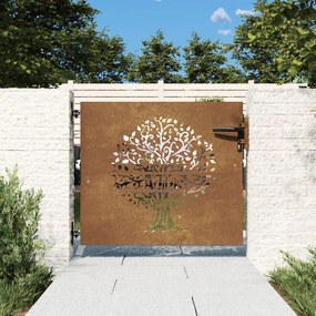 Cancello Da Giardino 85x75 Cm İn Acciaio Corten Design Albero /