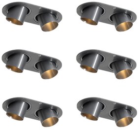 Set di 6 faretti da incasso color canna di fucile GU10 35mm orientabili a 2 luci - Installa