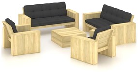 Set divani da giardino 5 pz con cuscini legno pino impregnato