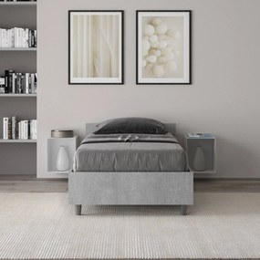 Letto Singolo 80x190 Nuamo con Rete Contenitore e Design Essenziale, Cemento / Con Rete