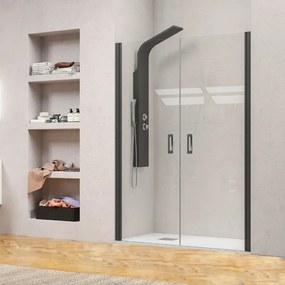 Kamalu - doccia per nicchia 110-115 cm doppio battente profili neri kn-saloon