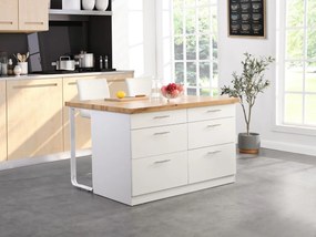 Isola centrale da cucina con 6 cassetti in MDF e Metallo Bianco e Naturale chiaro - ALEGRITA